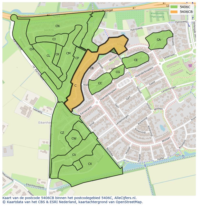 Afbeelding van het postcodegebied 5406 CB op de kaart.