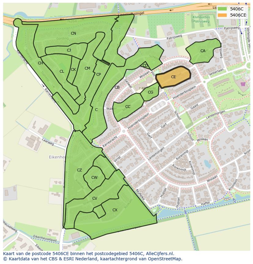 Afbeelding van het postcodegebied 5406 CE op de kaart.