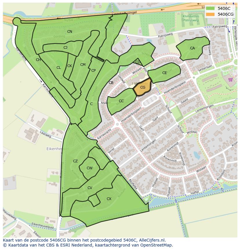 Afbeelding van het postcodegebied 5406 CG op de kaart.