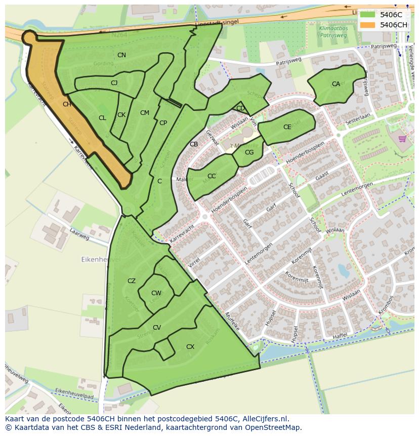 Afbeelding van het postcodegebied 5406 CH op de kaart.