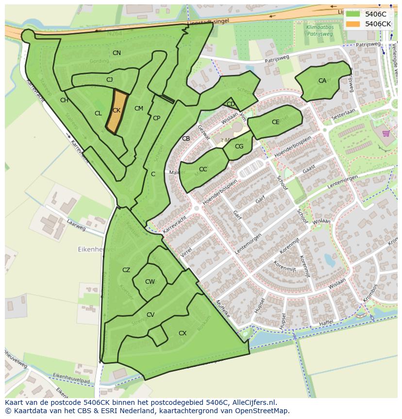 Afbeelding van het postcodegebied 5406 CK op de kaart.