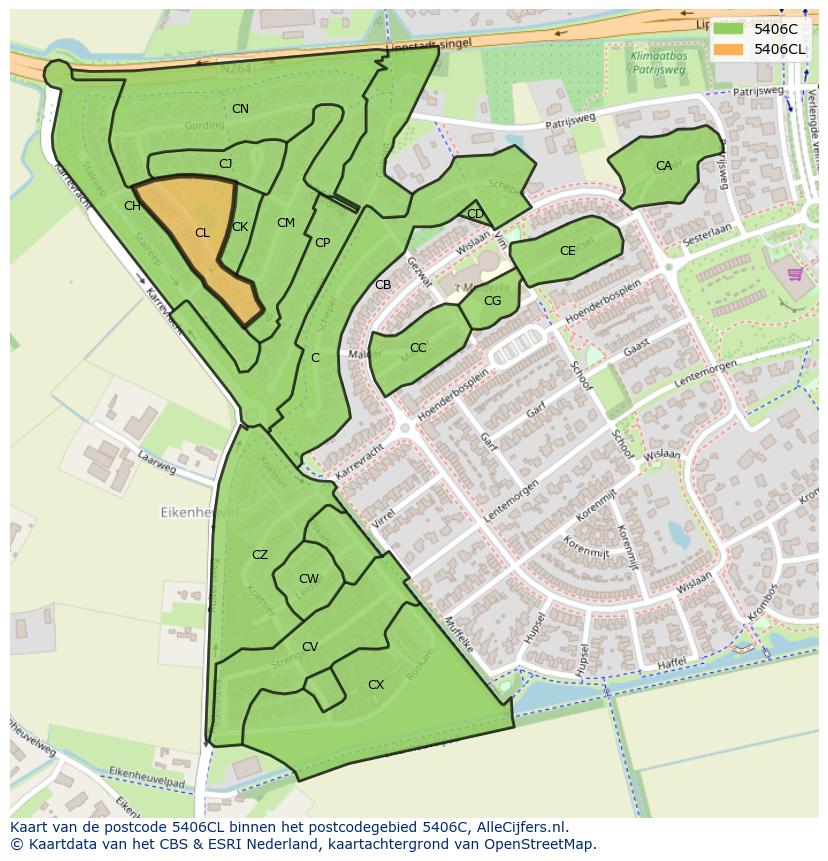 Afbeelding van het postcodegebied 5406 CL op de kaart.