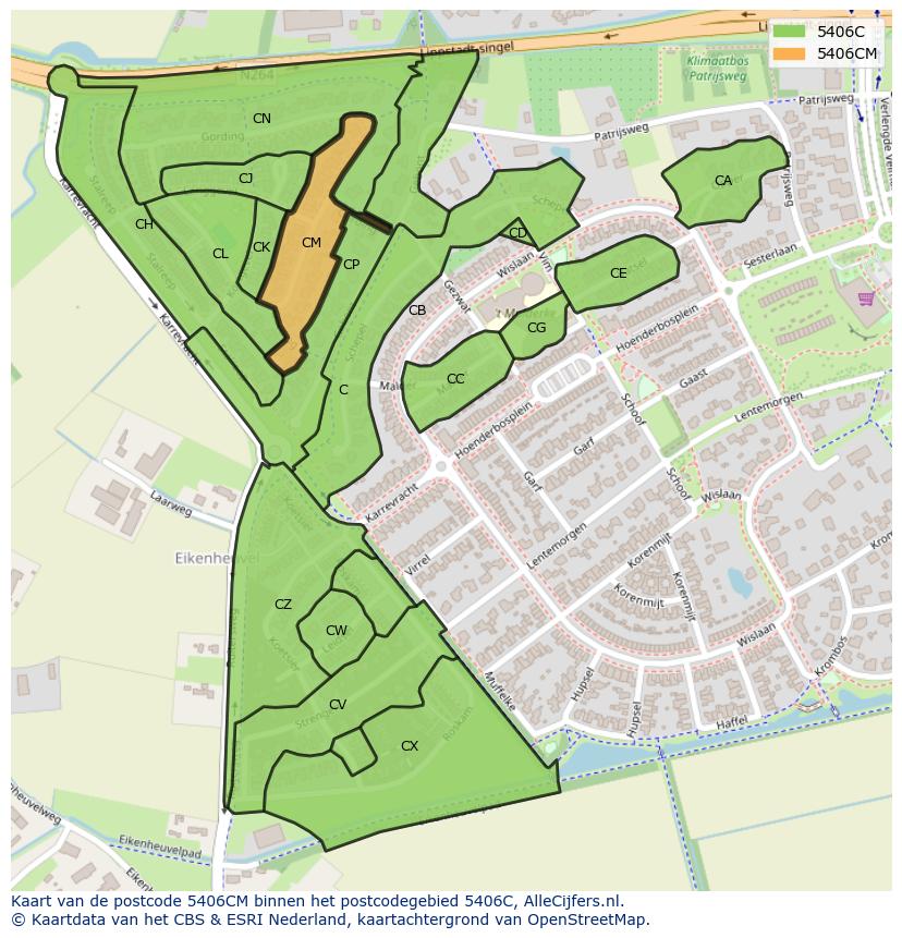 Afbeelding van het postcodegebied 5406 CM op de kaart.