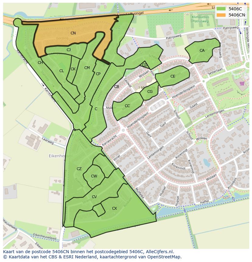 Afbeelding van het postcodegebied 5406 CN op de kaart.