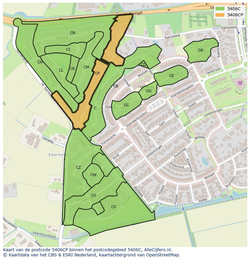Afbeelding van het postcodegebied 5406 CP op de kaart.