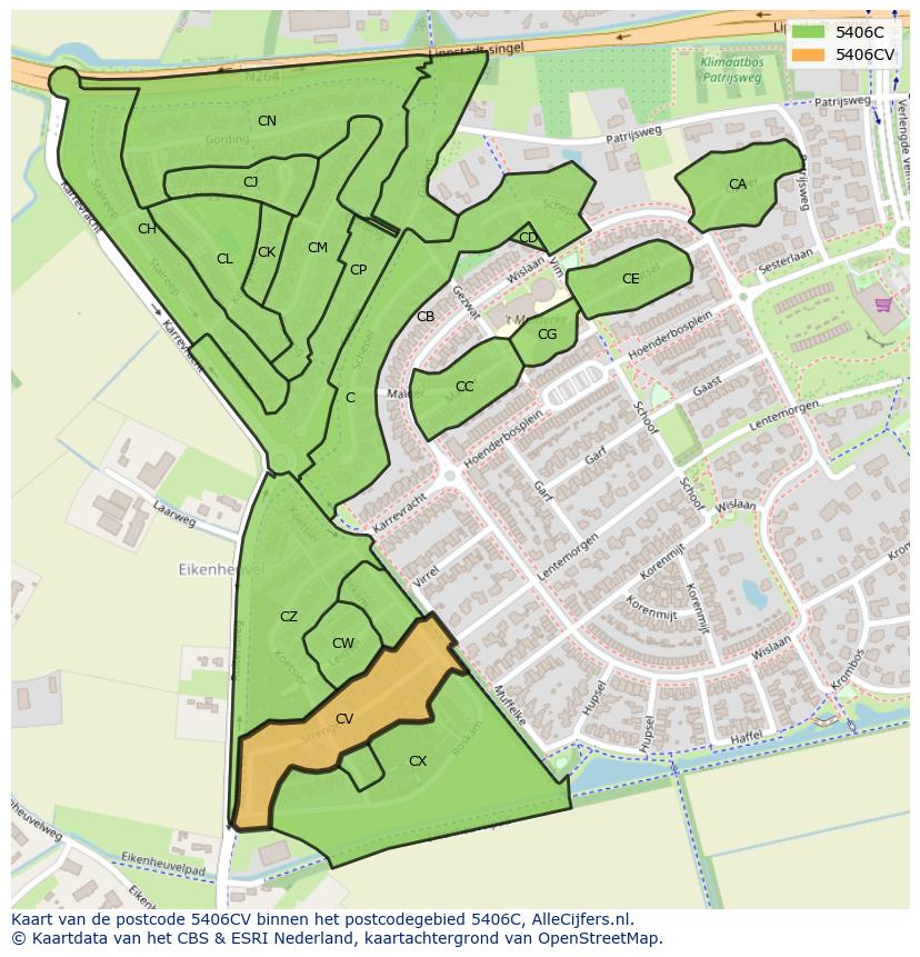 Afbeelding van het postcodegebied 5406 CV op de kaart.