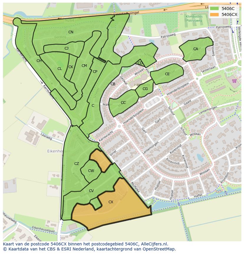 Afbeelding van het postcodegebied 5406 CX op de kaart.