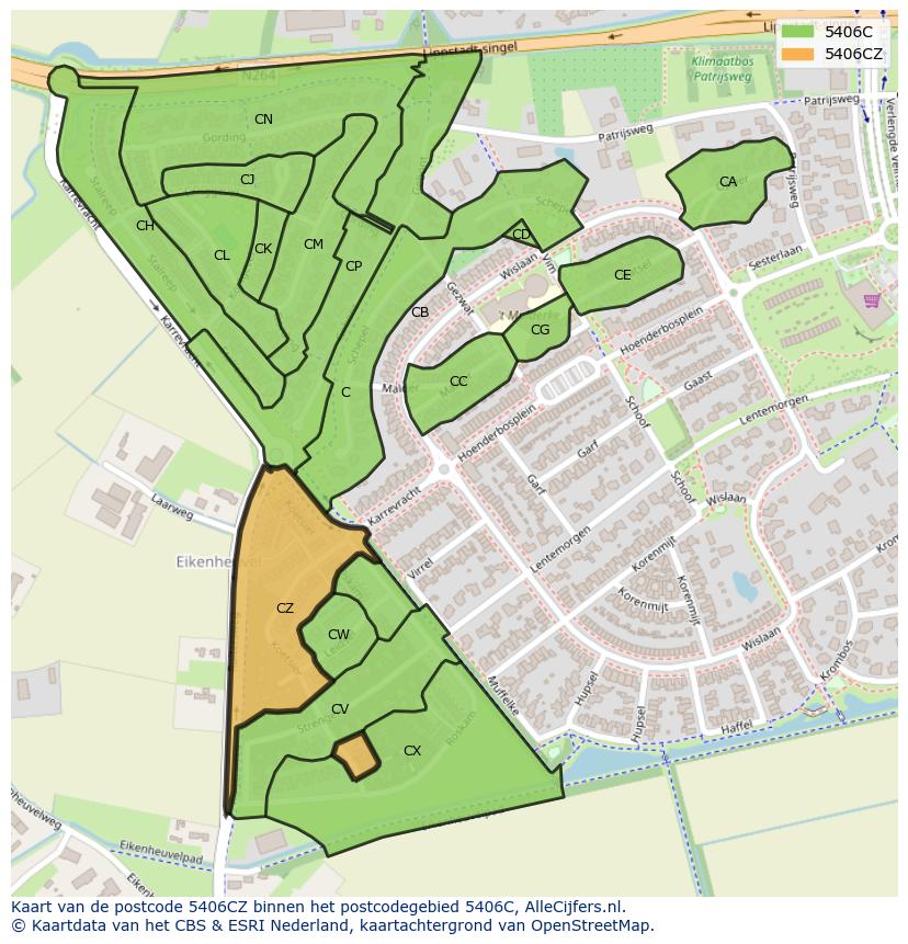 Afbeelding van het postcodegebied 5406 CZ op de kaart.
