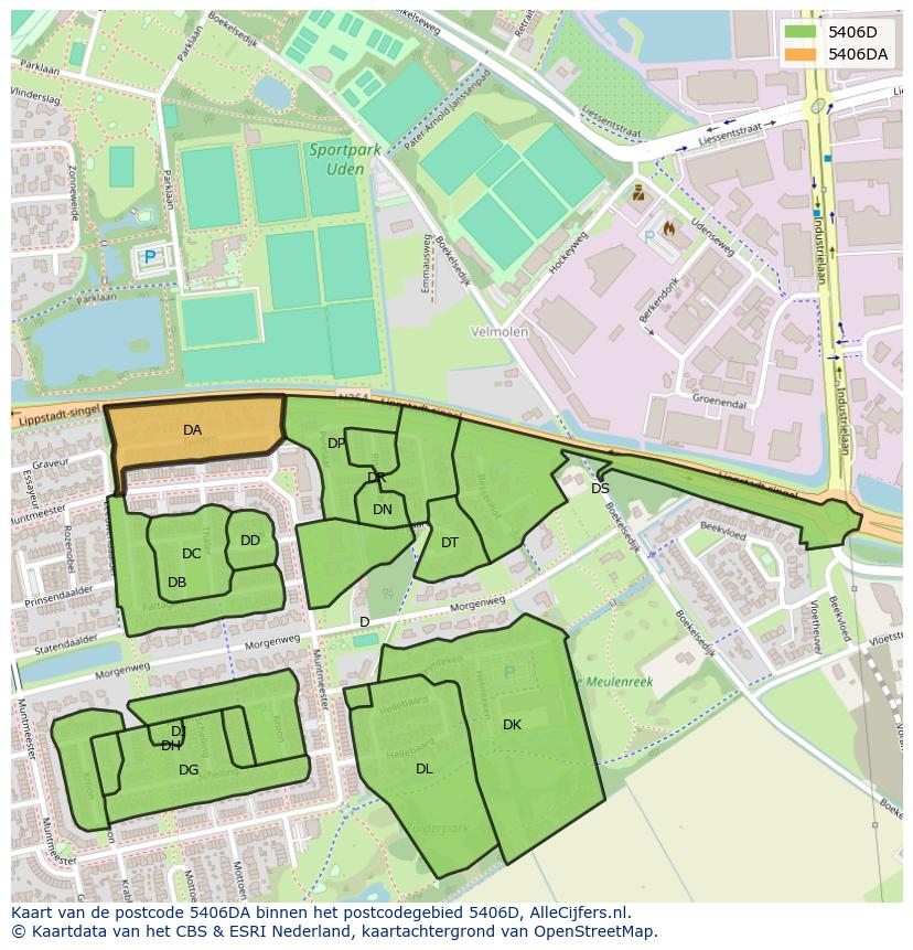 Afbeelding van het postcodegebied 5406 DA op de kaart.