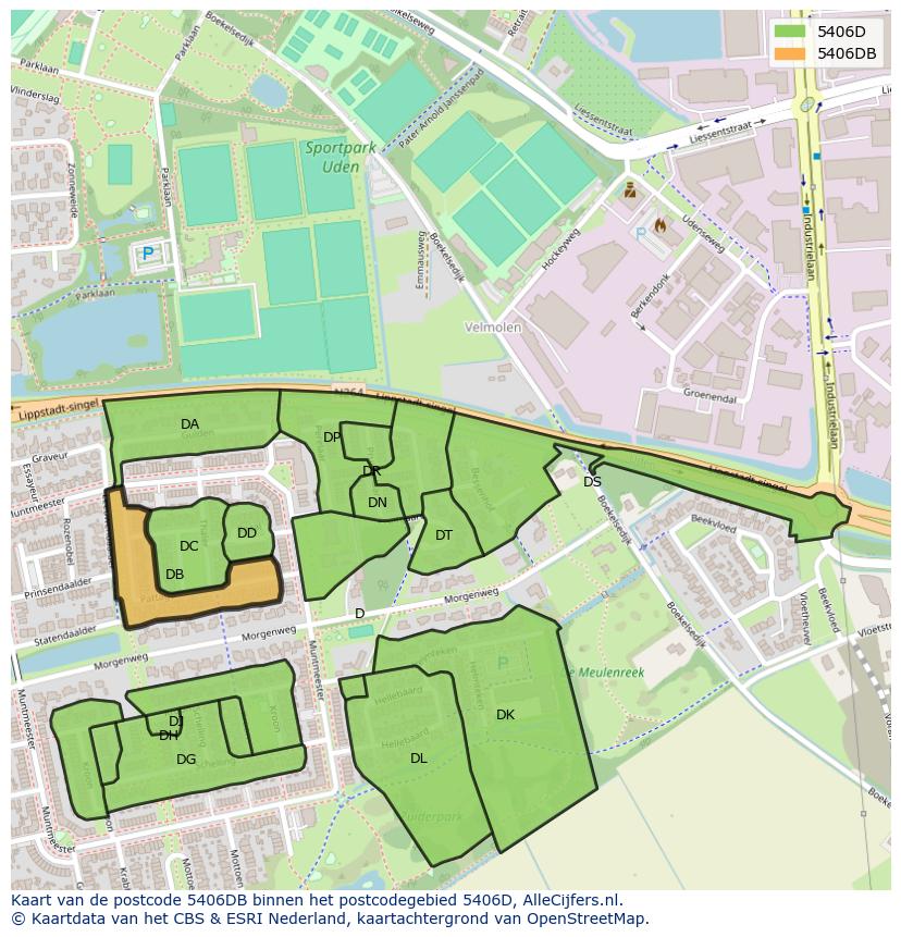 Afbeelding van het postcodegebied 5406 DB op de kaart.