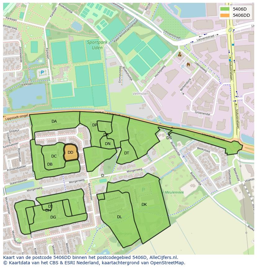 Afbeelding van het postcodegebied 5406 DD op de kaart.