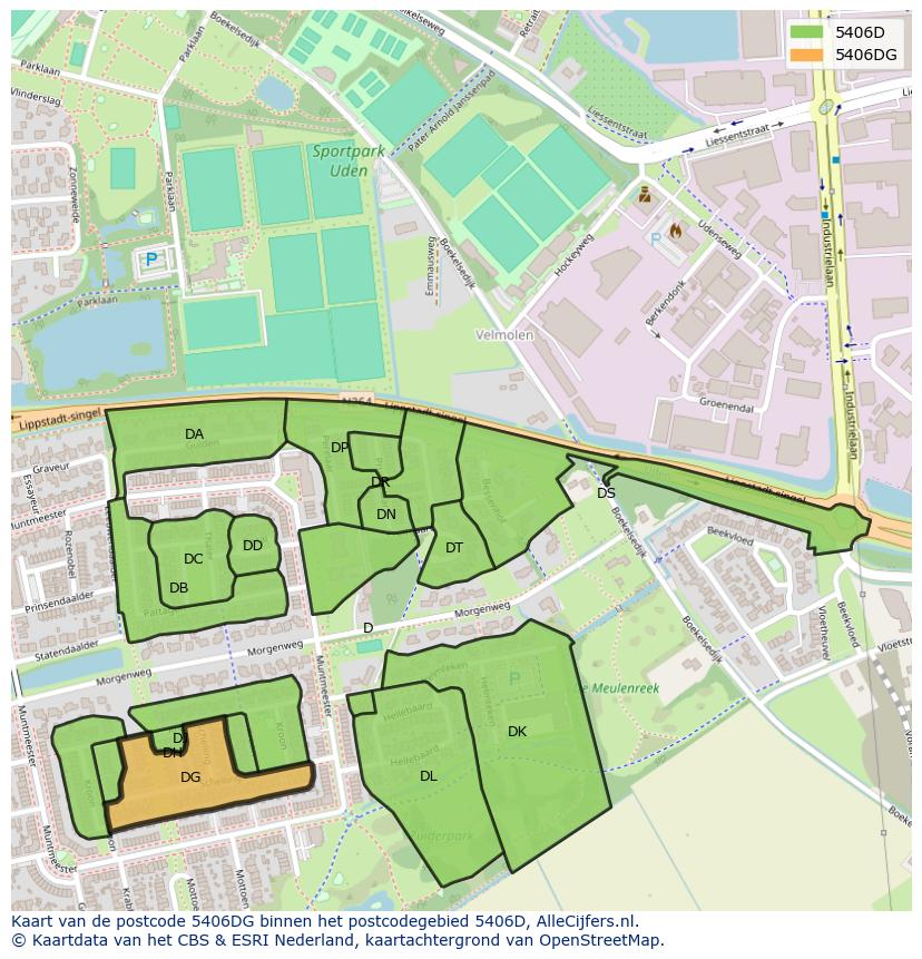 Afbeelding van het postcodegebied 5406 DG op de kaart.