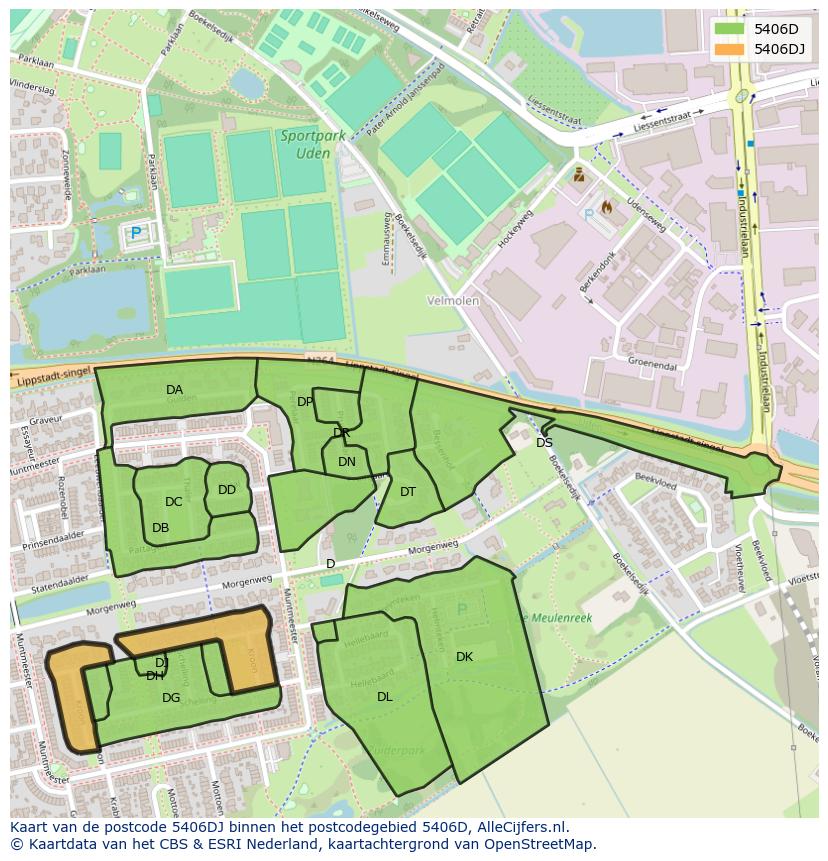 Afbeelding van het postcodegebied 5406 DJ op de kaart.