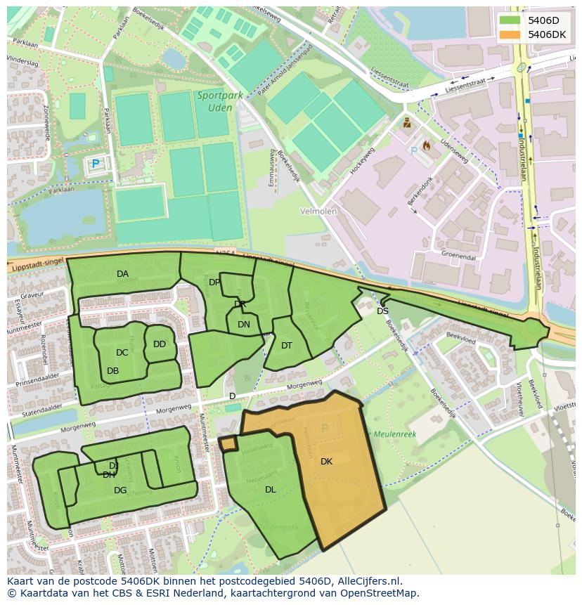 Afbeelding van het postcodegebied 5406 DK op de kaart.