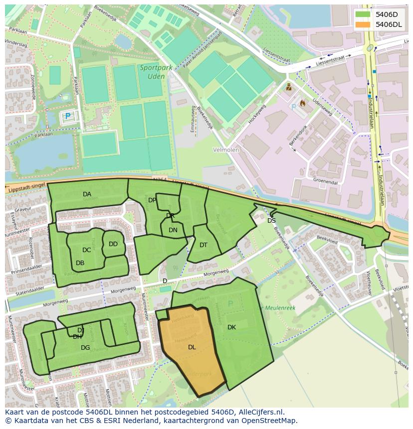 Afbeelding van het postcodegebied 5406 DL op de kaart.