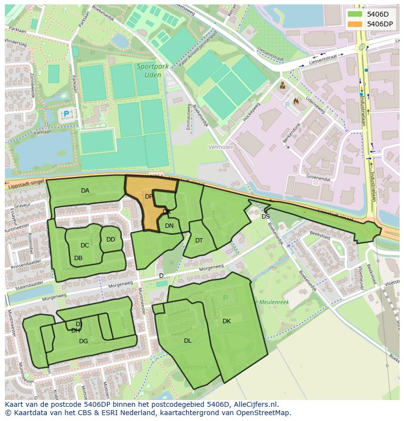 Afbeelding van het postcodegebied 5406 DP op de kaart.