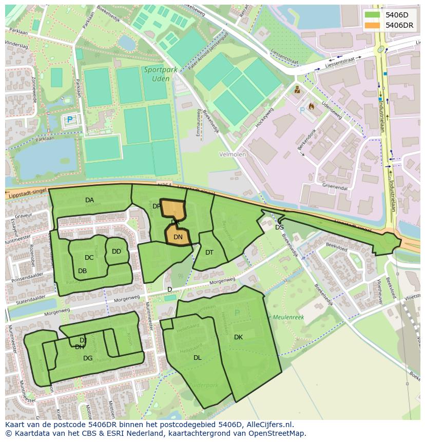 Afbeelding van het postcodegebied 5406 DR op de kaart.