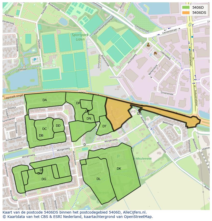 Afbeelding van het postcodegebied 5406 DS op de kaart.