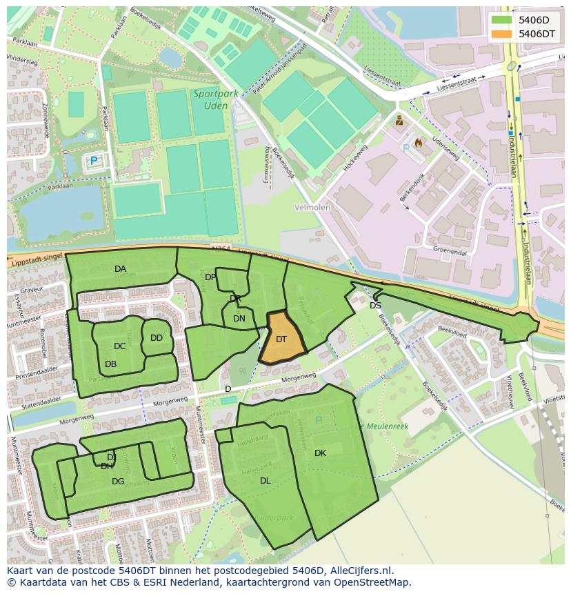 Afbeelding van het postcodegebied 5406 DT op de kaart.