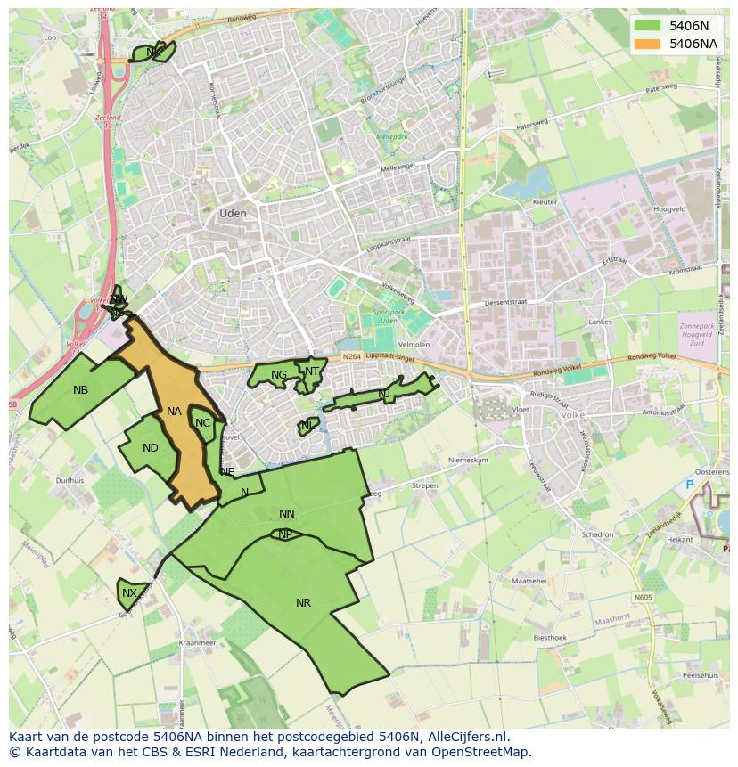 Afbeelding van het postcodegebied 5406 NA op de kaart.