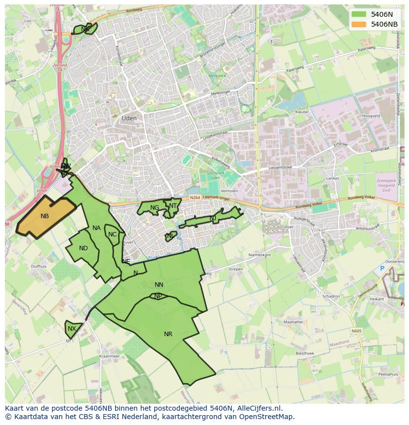 Afbeelding van het postcodegebied 5406 NB op de kaart.