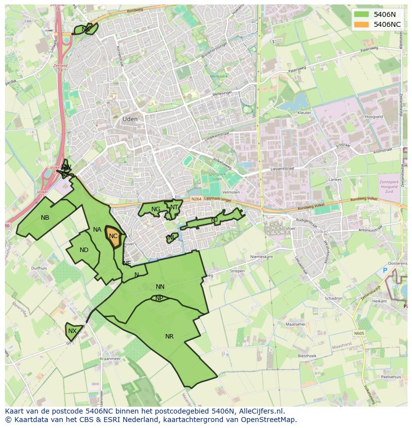 Afbeelding van het postcodegebied 5406 NC op de kaart.