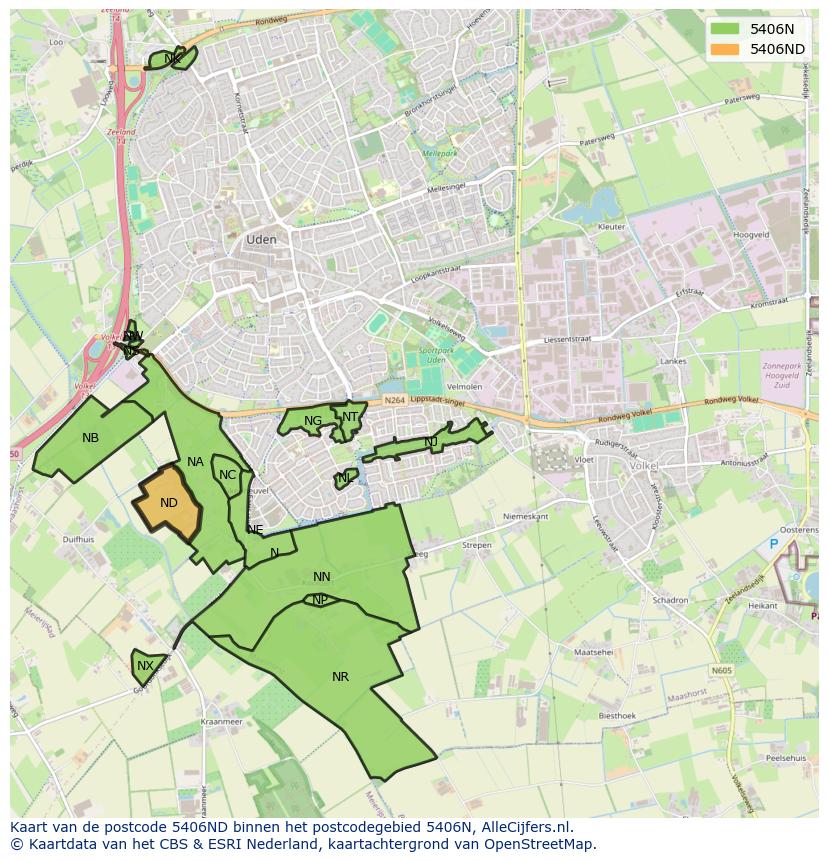 Afbeelding van het postcodegebied 5406 ND op de kaart.