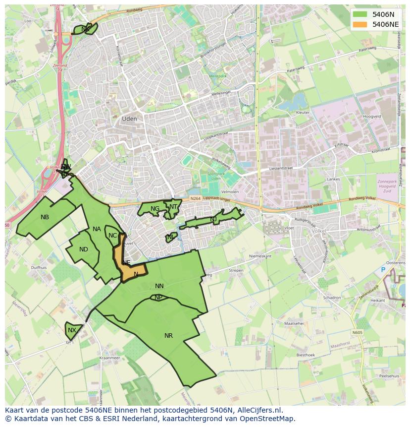 Afbeelding van het postcodegebied 5406 NE op de kaart.