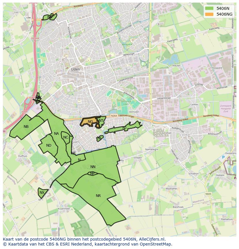 Afbeelding van het postcodegebied 5406 NG op de kaart.