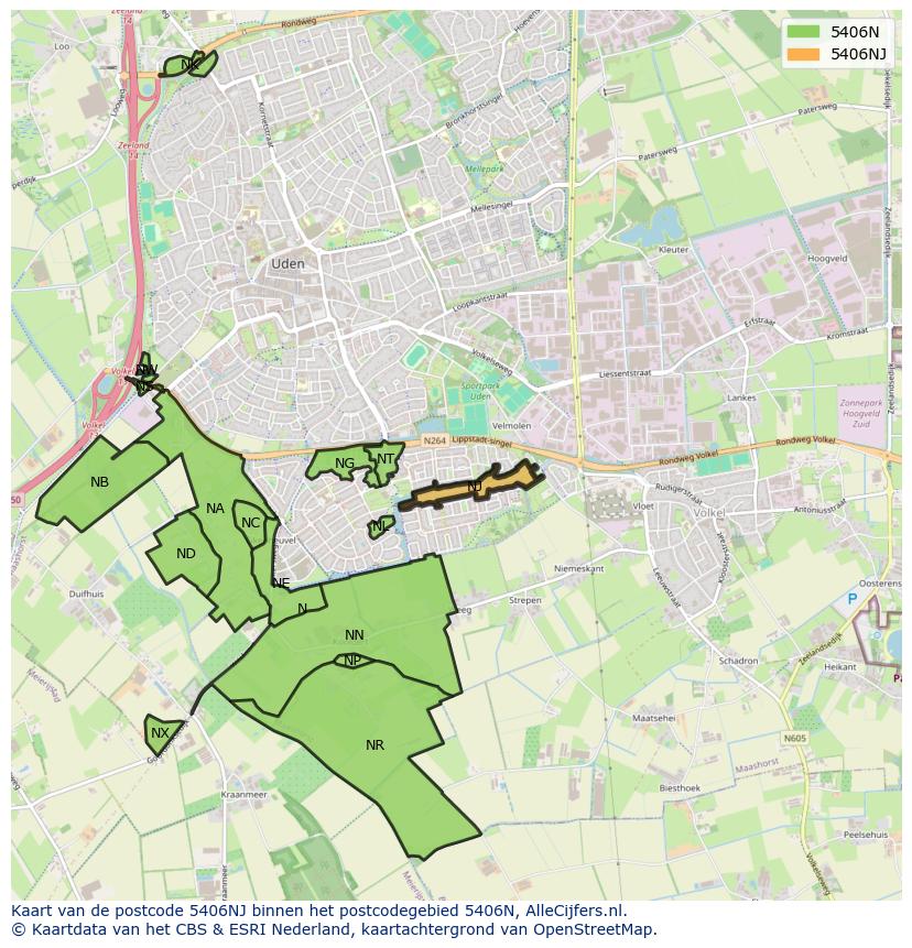 Afbeelding van het postcodegebied 5406 NJ op de kaart.