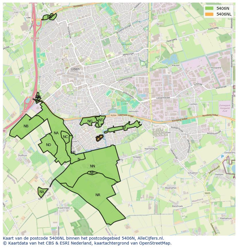 Afbeelding van het postcodegebied 5406 NL op de kaart.