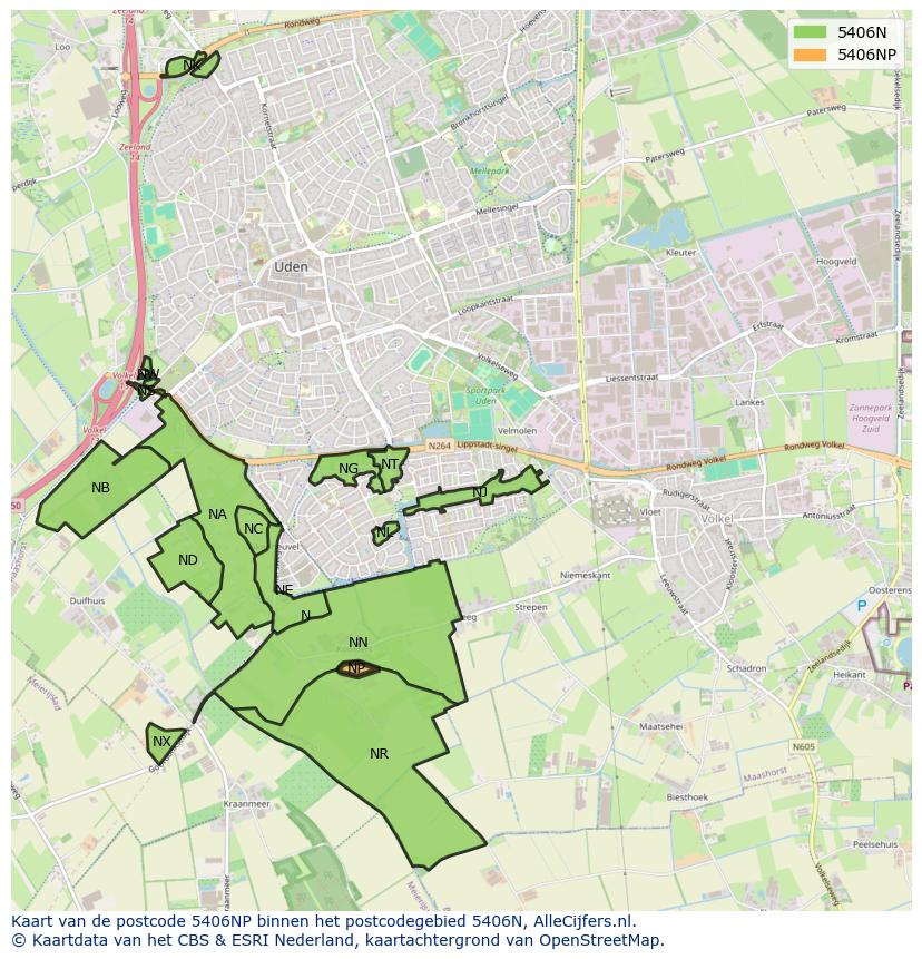 Afbeelding van het postcodegebied 5406 NP op de kaart.
