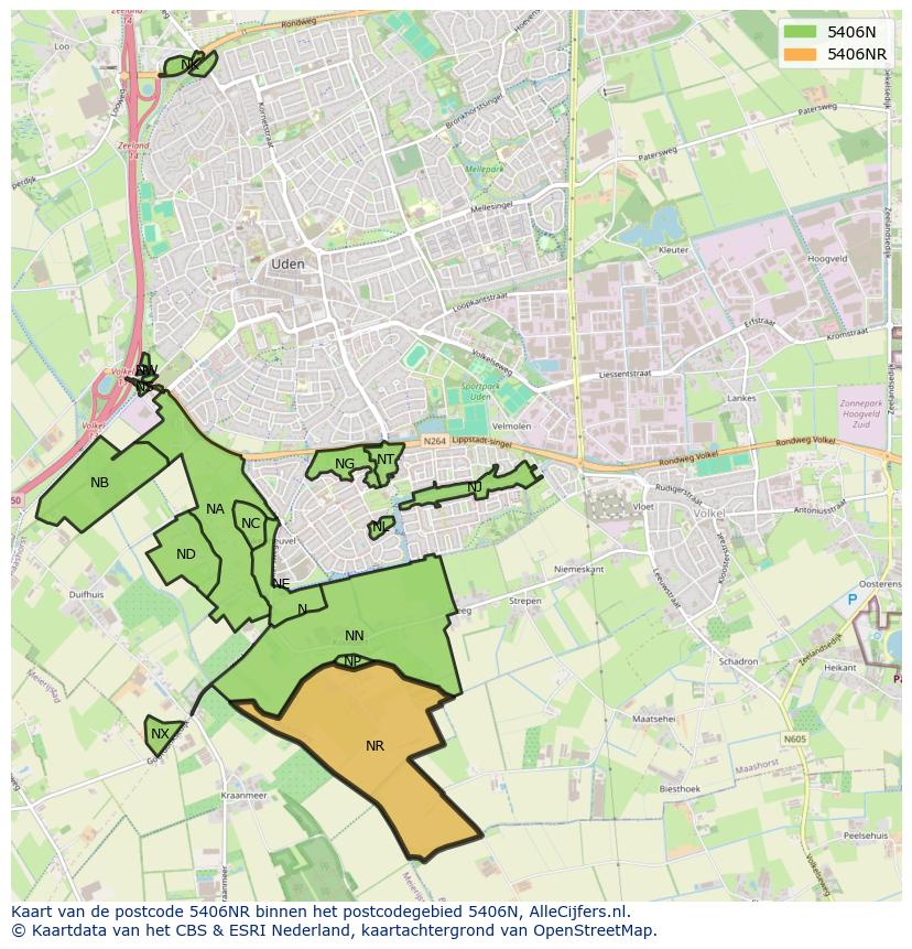 Afbeelding van het postcodegebied 5406 NR op de kaart.