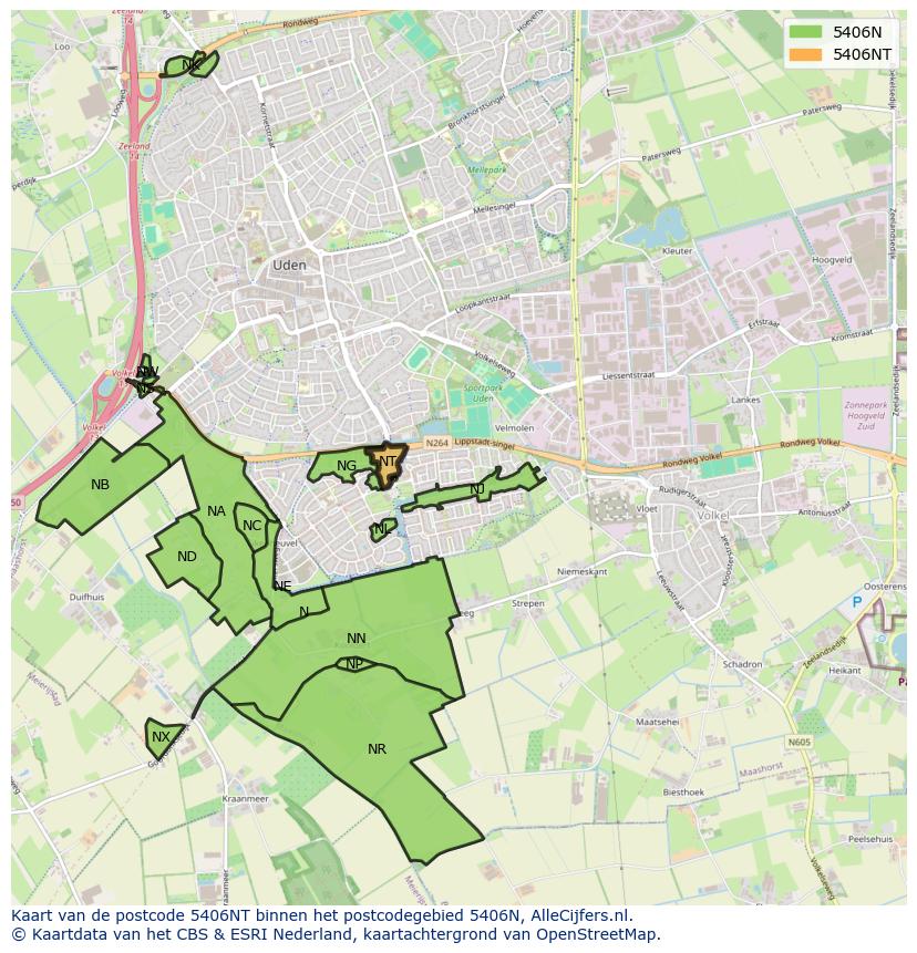 Afbeelding van het postcodegebied 5406 NT op de kaart.