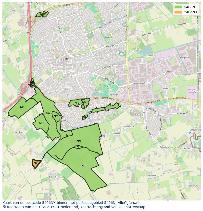 Afbeelding van het postcodegebied 5406 NX op de kaart.