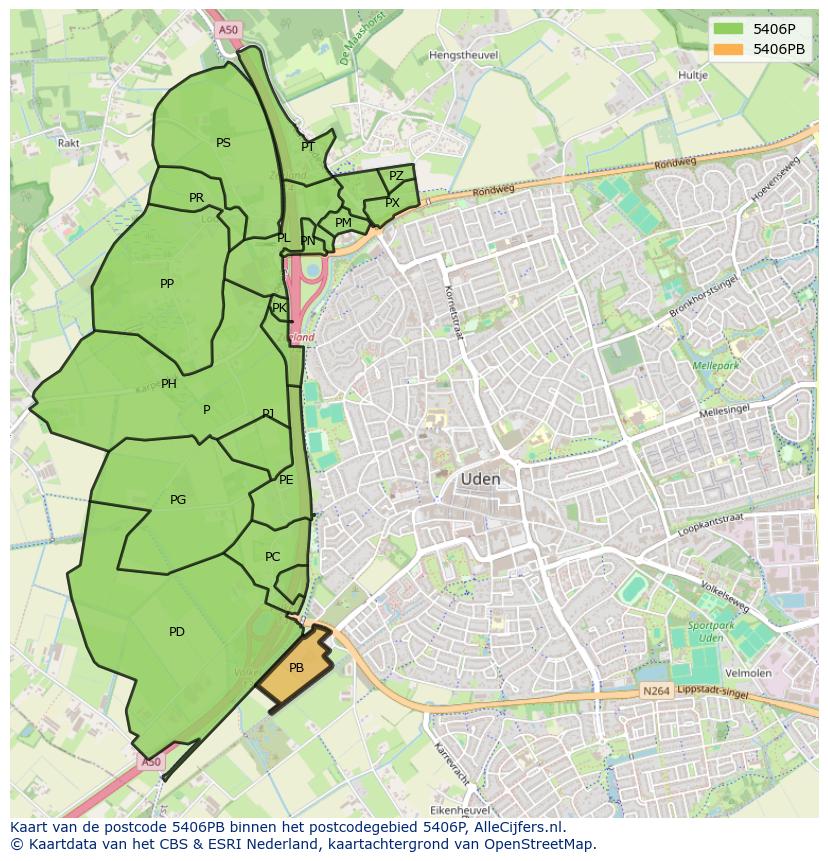 Afbeelding van het postcodegebied 5406 PB op de kaart.