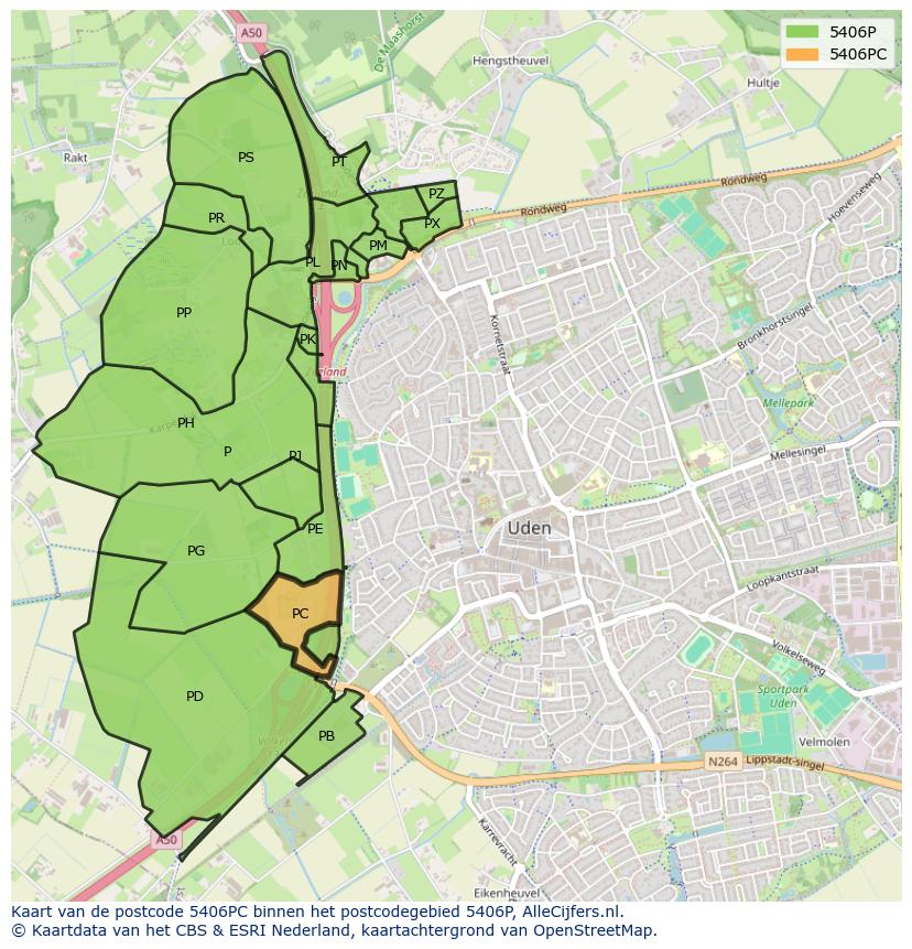 Afbeelding van het postcodegebied 5406 PC op de kaart.