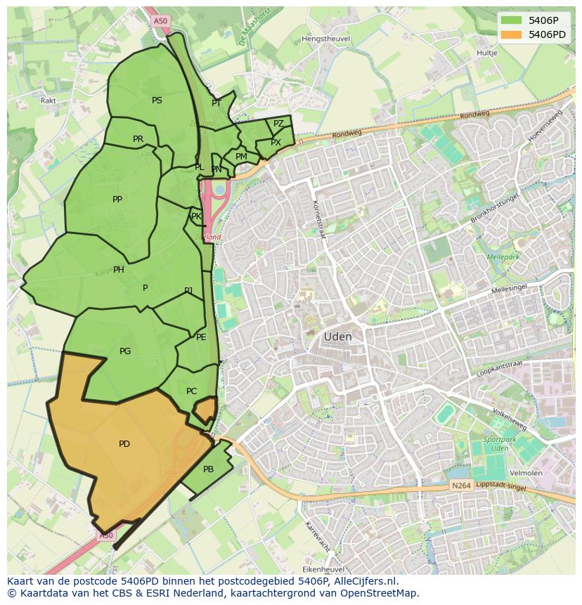 Afbeelding van het postcodegebied 5406 PD op de kaart.
