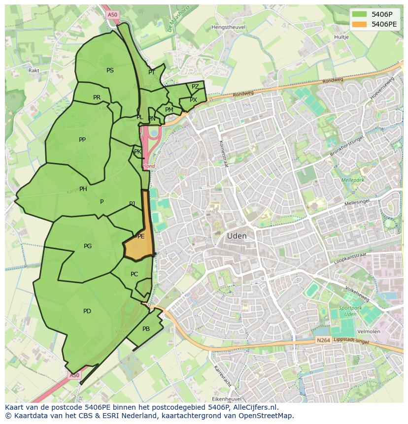 Afbeelding van het postcodegebied 5406 PE op de kaart.