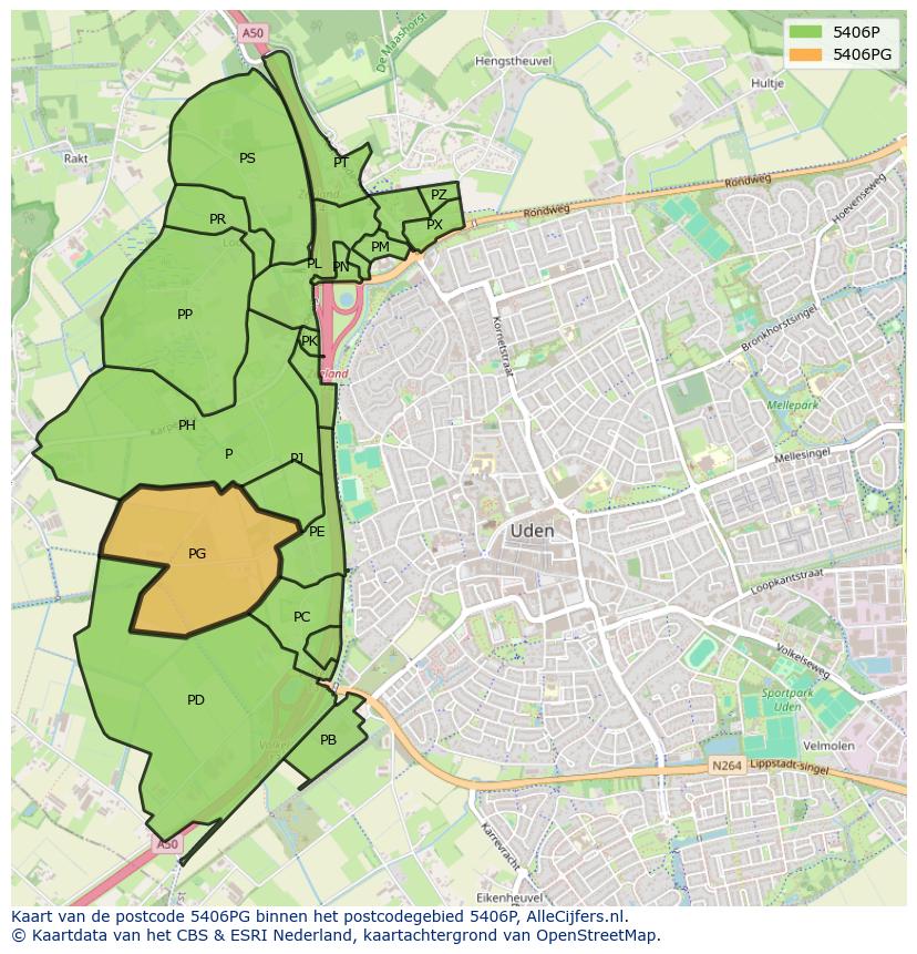 Afbeelding van het postcodegebied 5406 PG op de kaart.