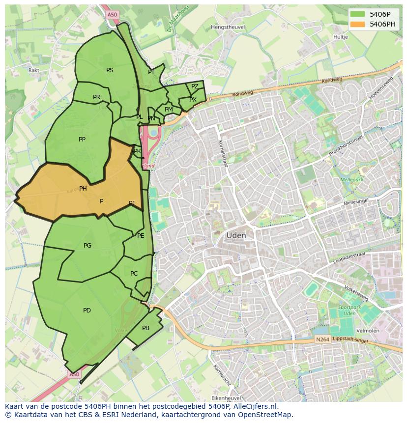 Afbeelding van het postcodegebied 5406 PH op de kaart.