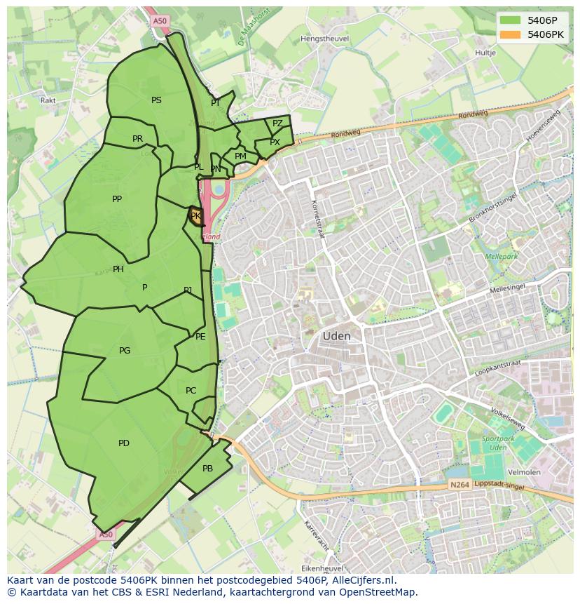 Afbeelding van het postcodegebied 5406 PK op de kaart.