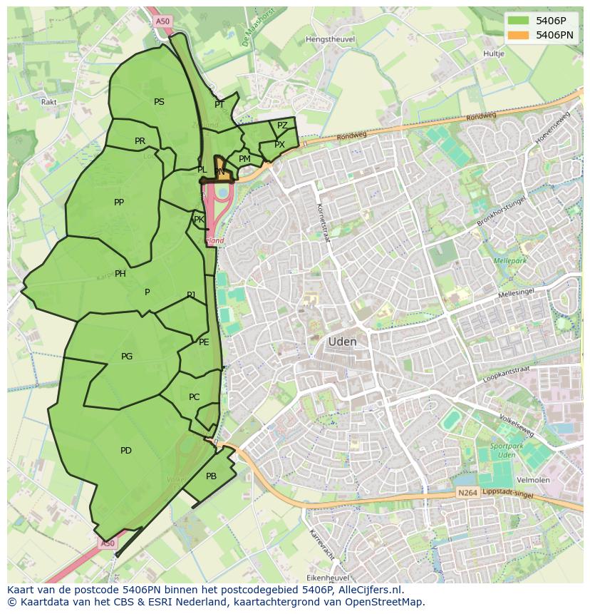 Afbeelding van het postcodegebied 5406 PN op de kaart.