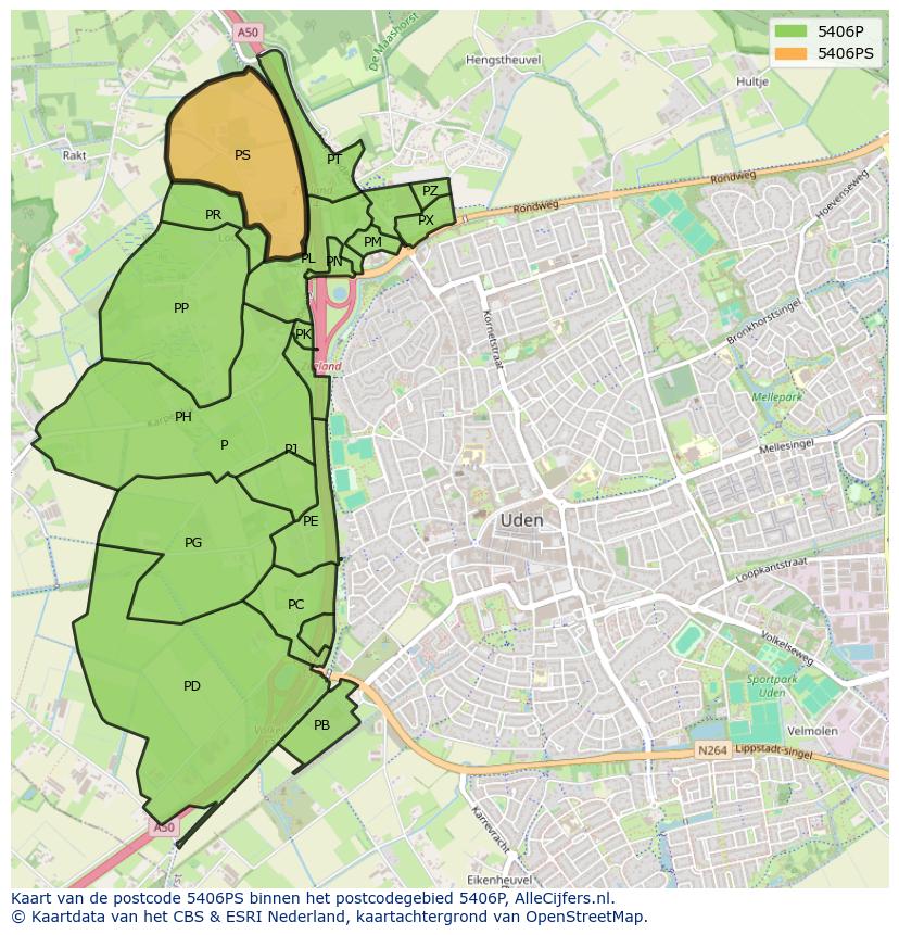 Afbeelding van het postcodegebied 5406 PS op de kaart.