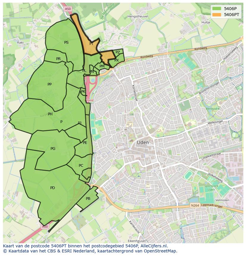 Afbeelding van het postcodegebied 5406 PT op de kaart.