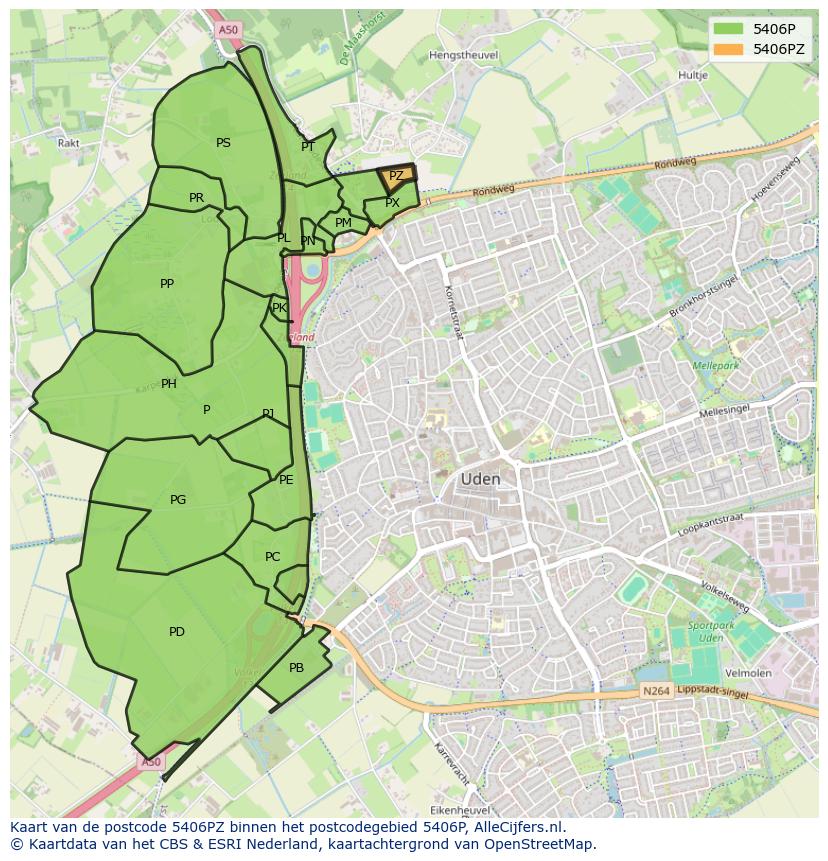 Afbeelding van het postcodegebied 5406 PZ op de kaart.