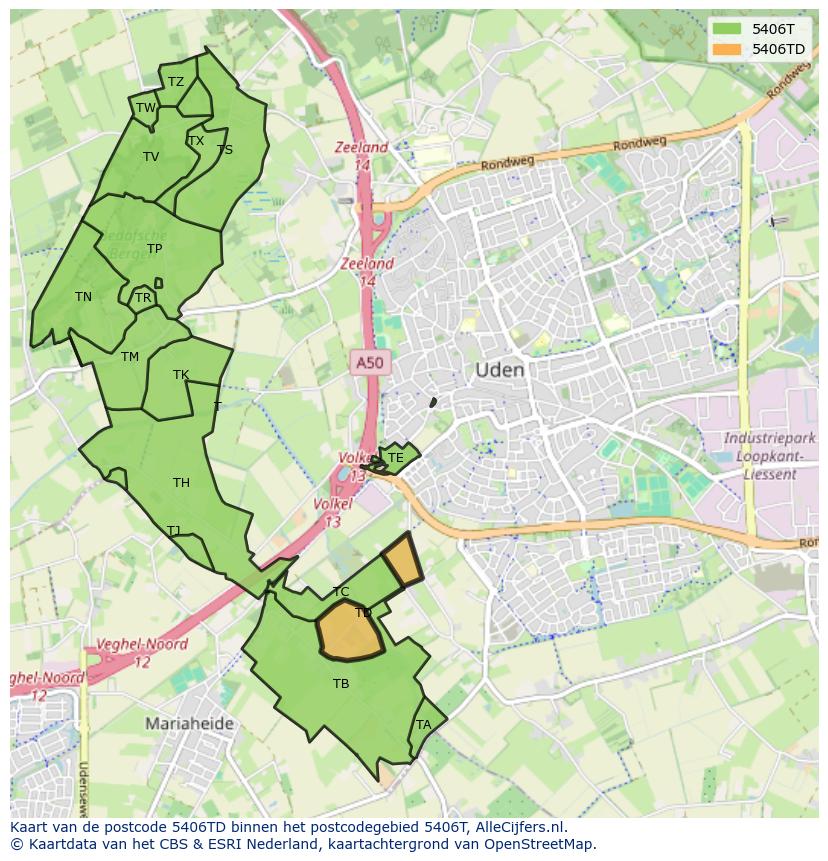 Afbeelding van het postcodegebied 5406 TD op de kaart.