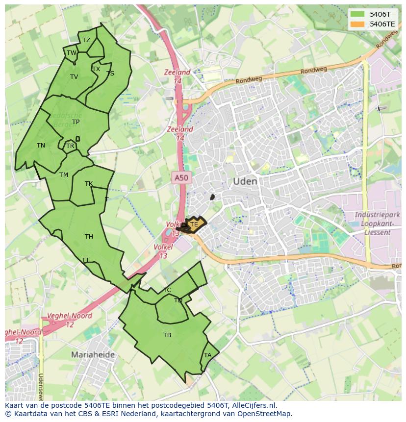 Afbeelding van het postcodegebied 5406 TE op de kaart.
