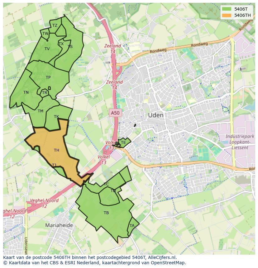 Afbeelding van het postcodegebied 5406 TH op de kaart.