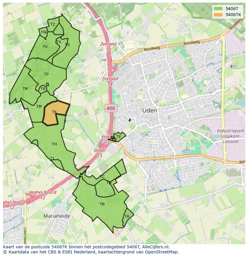 Afbeelding van het postcodegebied 5406 TK op de kaart.